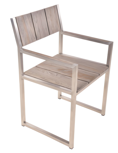 Stuhl Majuro mit Armlehne Teak A-grade, geölt, grey washed, Edelstahl gebürstet