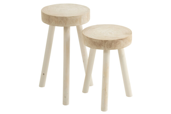 Hocker aus Paulowniaholz weiß (2er Set)