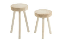 Hocker aus Paulowniaholz weiß (2er Set)