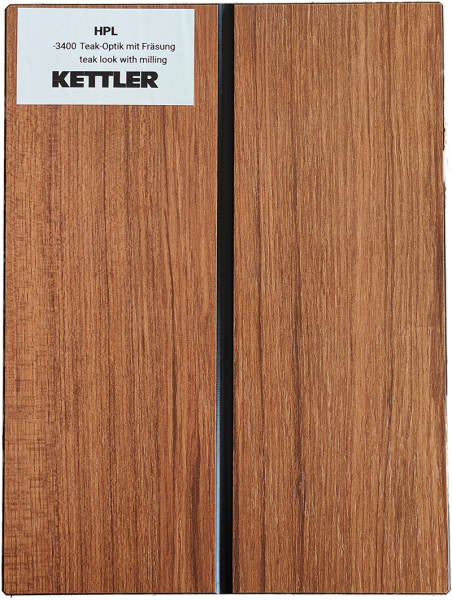 HPL Tischplatte 160cm x 95cm x 1,3cm, Teak Optik mit Fräsung