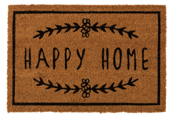 Fußmatte Happy Home Kokos Naturell / Schwarz