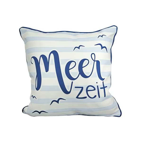 Kissen "Meerzeit" blau  /weiß, Rückseite blau