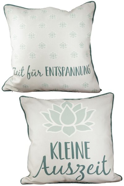 Kissen "Lotus" creme/ Rückseite hellgrün
