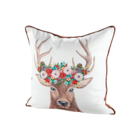 Kissen Hirschkopf mit Blumen braun/creme, Rückseite...