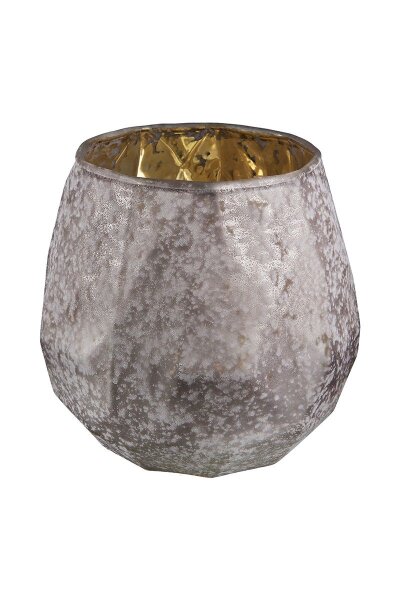 Glas Windlicht "Cinza" matt grau/innen goldfarben 10,5cm