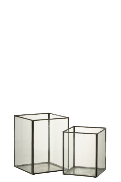 2 Kerzenhalter Viereckig Glas / Metall Schwarz