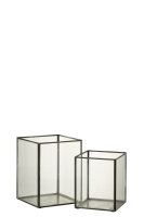 2 Kerzenhalter Viereckig Glas / Metall Schwarz