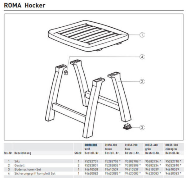 Bodenschoner 4er Set für Kettler ROMA Hocker weiß 01038-000