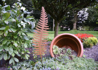 Gartenstecker in Blattform, in Rost-Optik, Stahl