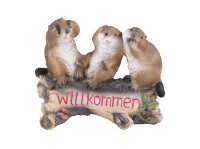 Biber auf Stamm mit Aufschrift WILLKOMMEN, Polyresin