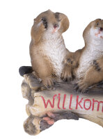 Biber auf Stamm mit Aufschrift WILLKOMMEN, Polyresin