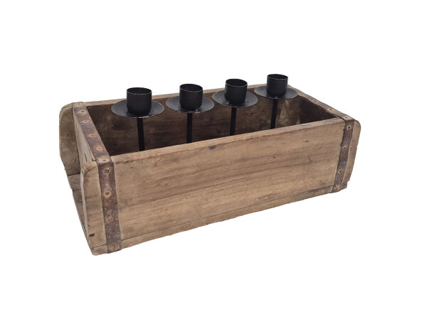 Kerzenhalter Ziegelform LUCERNA für vier Kerzen, recyceltes Holz