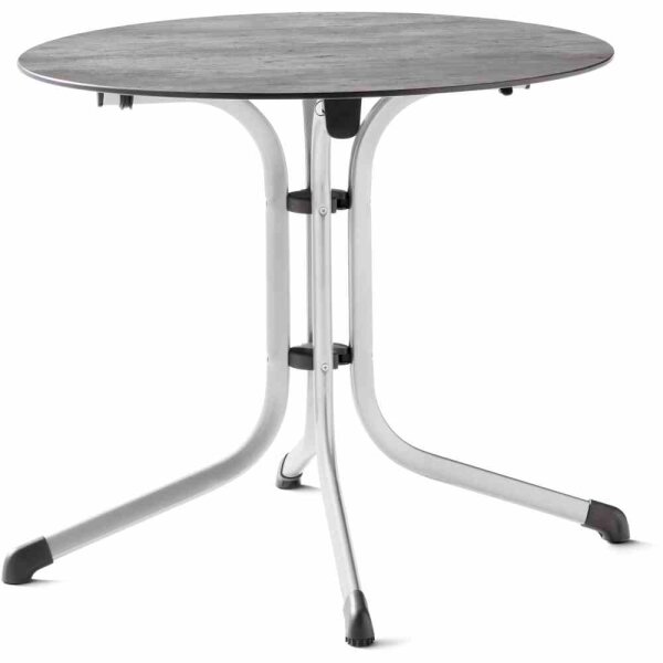 Klapptisch Polytec (HPL) Ø 85 cm Gestell aus Stahl in graphit, Tischplatte aus Polytec® in Beton hell