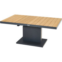 Talina Lift-Tisch 140cm x 85cm, Teak Gestell aus Aluminium in matt anthrazit, Tischplatte aus Teakholz in natur