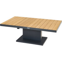 Talina Lift-Tisch 140cm x 85cm, Teak Gestell aus Aluminium in matt anthrazit, Tischplatte aus Teakholz in natur