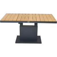 Talina Lift-Tisch 140cm x 85cm, Teak Gestell aus Aluminium in matt anthrazit, Tischplatte aus Teakholz in natur