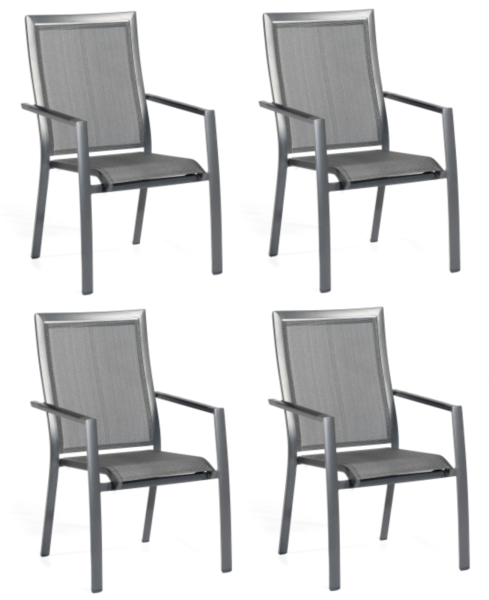 Stapelsessel "Star",4 Stück, Alu silber, Armlehnen schwarz,Textilgewebe schwarz-silber