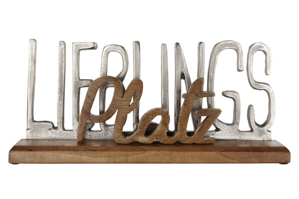 Schriftzug aus Mangoholz und Aluminium „Lieblingsplatz “