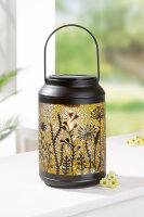 Laterne (Solar) „Opreto“, Blumenmuster, Kunststoff, Metall, schwarz