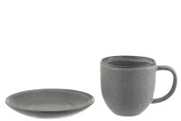 Tasse & Untertasse Louise aus Keramik, Grau