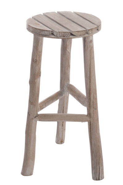 Hocker / Beistelltisch Rund, Holz, Weiß (White Wash)