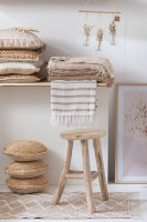 Hocker / Beistelltisch Rund, Holz, Weiß (White Wash)