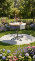 Teakholz Tisch mit Alu Tischgestell, Indoor, klappbar, Rund 70cm, handgefertigt