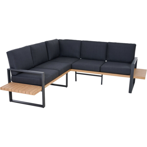 BARI Dining-Set 2-teilig Aluminium, teaklook, inkl. Kissen