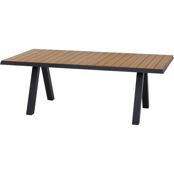 TIRANA Tisch 200x100cm anthrazit/Teak/Aluminium matt anthrazit, Tischplatte Teakholz natur