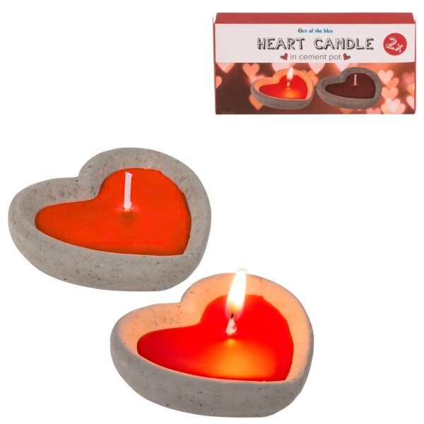 Out of the Blue Kerze Heart in Zementtopf 6cm Set von 2
