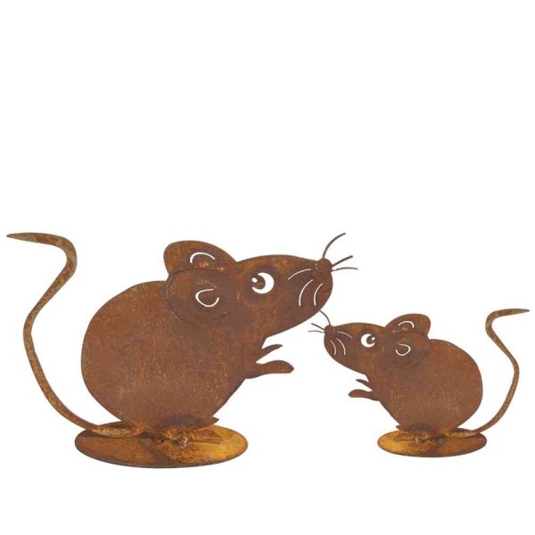 Metallmäuse 2er Set, Stahlblech rost, Höhe 7/10 cm