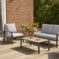 Baros Beistelltisch Ø50cm x 46cm + Ø50cm x 41cm Gestell Aluminium matt-anthrazit, Tischplatte Teakholz natur