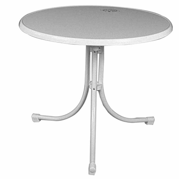 Boulevard-Tisch Ø85cm, Sevelit-Tischplatte, weiß Stahlrohrgestell, klappbar