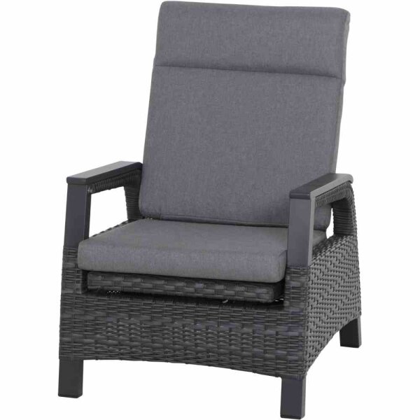 Solea Lounge Sessel matt anthrazit / night-blue Gestell Aluminium, Fläche Gardino®-Geflecht, inkl. Kissen salt & pepper, mit Relaxfunktion