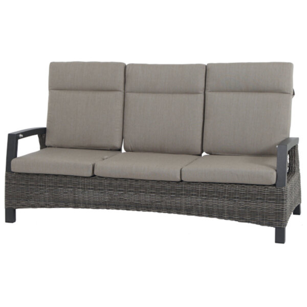 Corido Lounge 3er Sofa Gestell Alu matt-anthrazit, Gardino®-Geflecht charcoal grey, mit Sitz- u. Rückenkissen taupe meliert