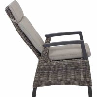Corido Dining Move Sessel Gestell Alu matt-anthrazit, Gardino®-Geflecht charcoal grey, mit Sitz- u. Rückenkissen taupe meliert