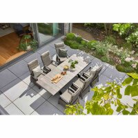 Corido Dining Move Sessel Gestell Alu matt-anthrazit, Gardino®-Geflecht charcoal grey, mit Sitz- u. Rückenkissen taupe meliert