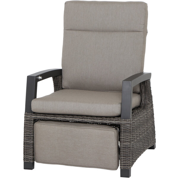Corido Relax Loungesessel Gestell Alu matt-anthrazit, Gardino®-Geflecht charcoal grey, mit Sitz- u. Rückenkissen taupe meliert
