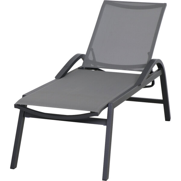 Milos Rollliege Gestell Aluminium matt-anthrazit, Fläche Ranotex®-Gewebe schwarz-silber