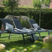 Milos Rollliege Gestell Aluminium matt-anthrazit, Fläche Ranotex®-Gewebe schwarz-silber