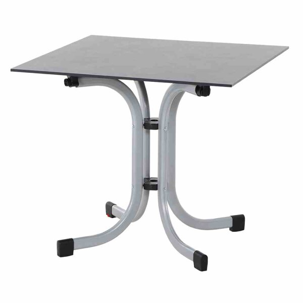Sola Klapptisch 80cm x 80cm, Gestell Stahl silber, Tischplatte HPL dark stone