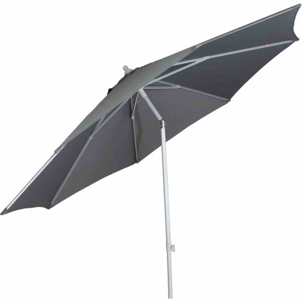 Push Pro Mittelstockschirm silber/grau Ø300cm Gestell Alu silber, Streben Stahl, Bezug 100% Polyester, 180g/m² grau, Lichtschutzfaktor UPF 50+