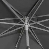 Push Pro Mittelstockschirm silber/grau Ø300cm Gestell Alu silber, Streben Stahl, Bezug 100% Polyester, 180g/m² grau, Lichtschutzfaktor UPF 50+