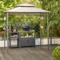 BBQ Pavillon 244cm x 127cm Gestell aus Stahl, anthrazit, Bezug aus Polyester, 180g/m² in taupe
