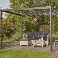 Florenz Pavillon 300cm x 300cm Gestell aus Aluminium, anthrazit, Dachlamellen aus Polycarbonat 6mm in transparent