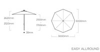 EASY ALLROUND LED Kurbelschirm Ø300cm mit PU-Beschichtung silber / hellgrau meliert