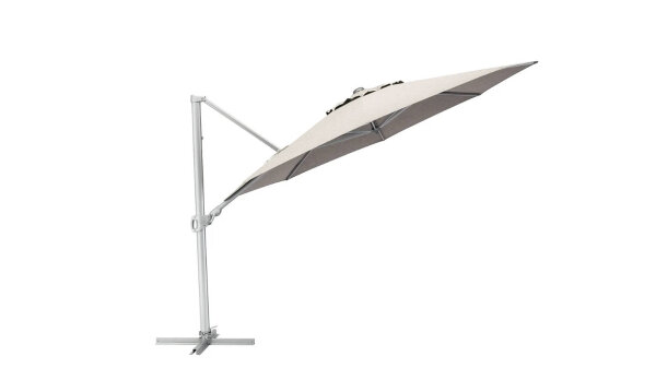 EASY TURN Ampelschirm 300cm x 300cm, UPF50+, silber/ hellgrau meliert, incl. Abdeckhaube und Schirmständer