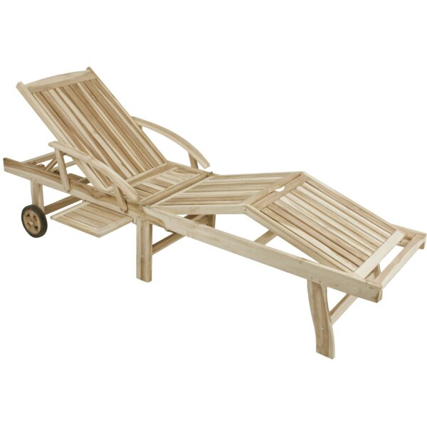 Sonnenliege JAVA, klappbar Teak C-grade unbehandelt, mit Ablageboard und Rollen