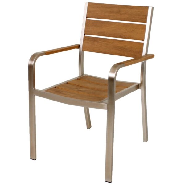 Stapelstuhl FLORENCE, champagner, Non-Wood, Teak-Optik, Aluminium