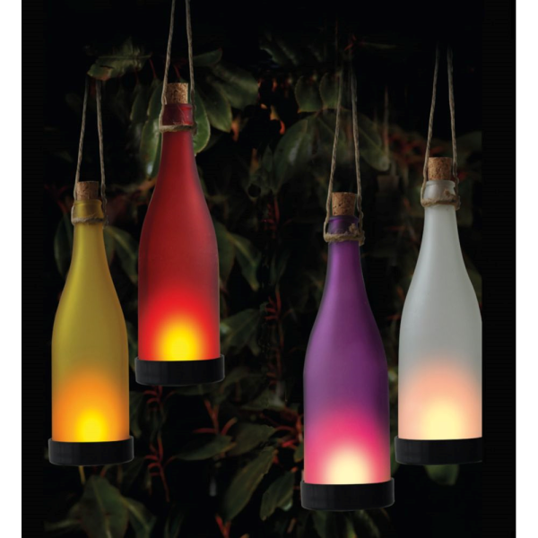 Solar-Leuchte Glasflasche, LED, 4 Farben mit Ein- / Ausschalter, im Bildkarton